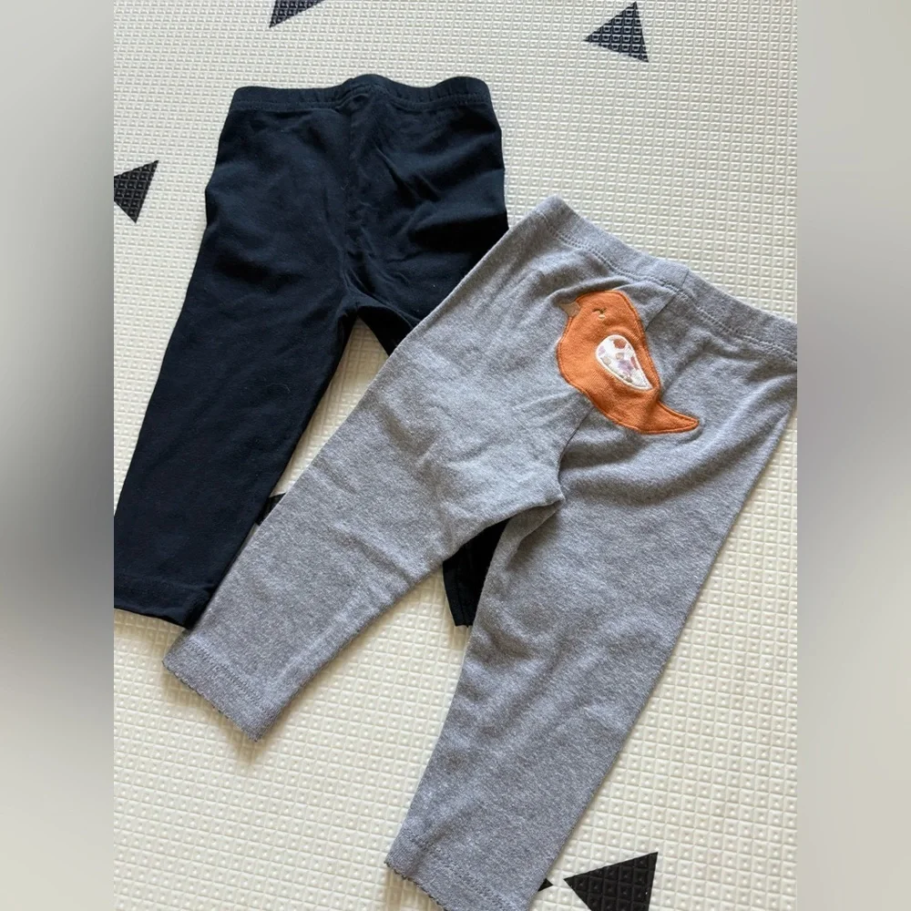 Carters|Baby girl lot of two leggings,solid Black & Gray with bird print back•9M